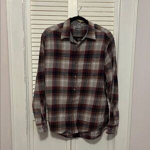 Eddie Bauer Men's Casual Plaid Shirt - Burgundy and Gray